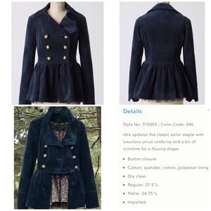 Anthropologie Skirted Peacoat by Idra, Sz 0 Blue